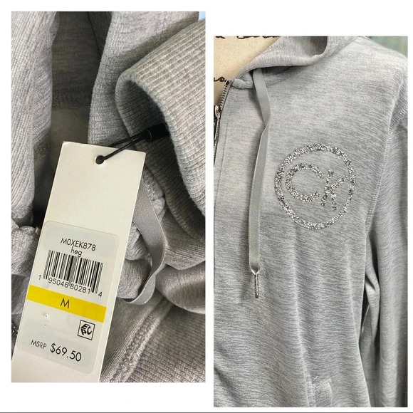 CALVIN KLEIN NWT Heather Granite Grey Velour Logo Zip Hoodie - Picture 6 of 13